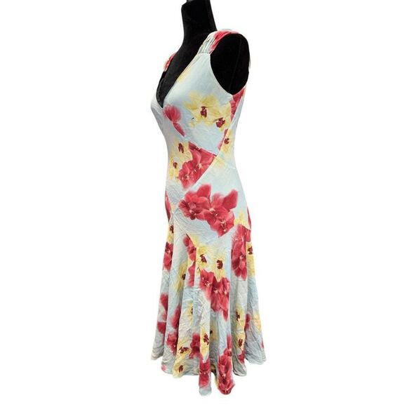 Jones New York 100% Silk Floral Midi Dress Blue Red Yellow Size 12 - Picture 4 of 14